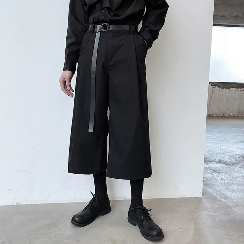 

Summer New Men's Solid Color Straight Wide-Leg Cropped Trousers Retro American Fashion Trend Casual Simple Loose Men's Bottoms
