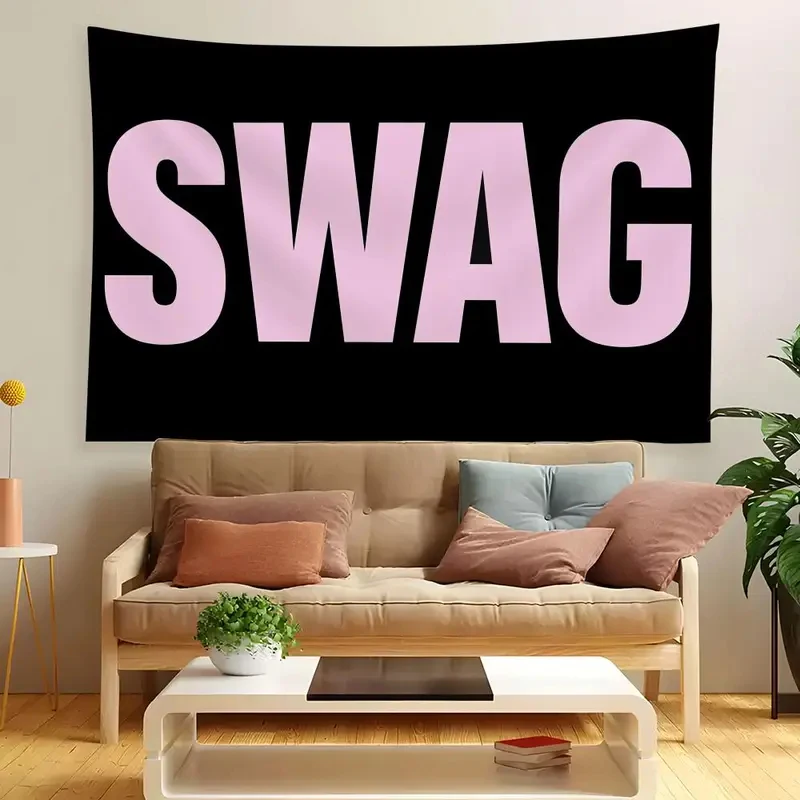 VIKAMA SWAG Hip-Hop Minimalist Text Tapestry Polyester Wall Hanging Trendy Urban Art for Living Room Bedroom Decor