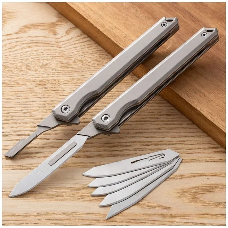 Fast Open Mini Stainless Steel Scalpel Folding Knife EDC Outdoor Unpacking Pocket Key Knife #60 Blades Replaceable Blade