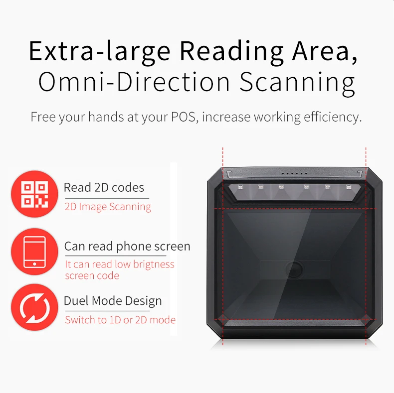 Factory Retail Hands Free Barcode Scanner 1D&2D Desktop Barcode Reader Large Format Scanner