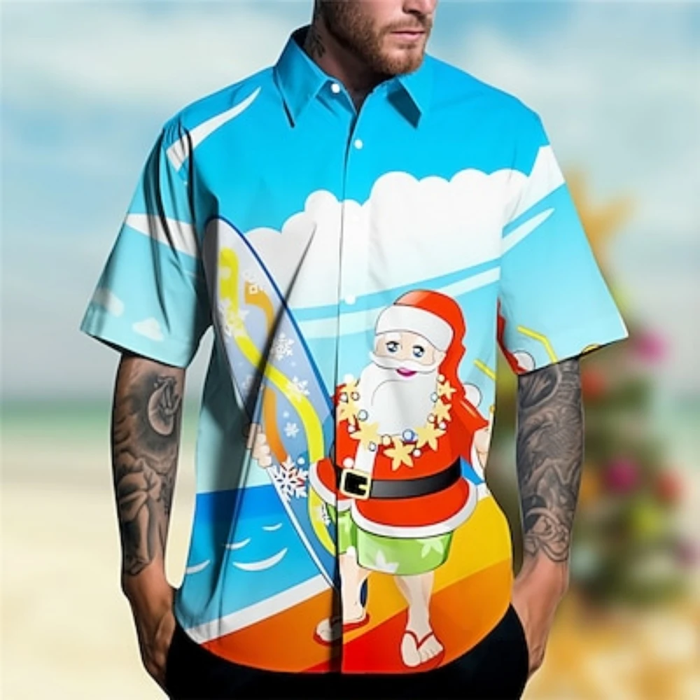 

Skull Christmas Tree Casual Men's Shirt Outdoor Christmas Street Fall Turndown Short Sleeve Red man shirts high quality