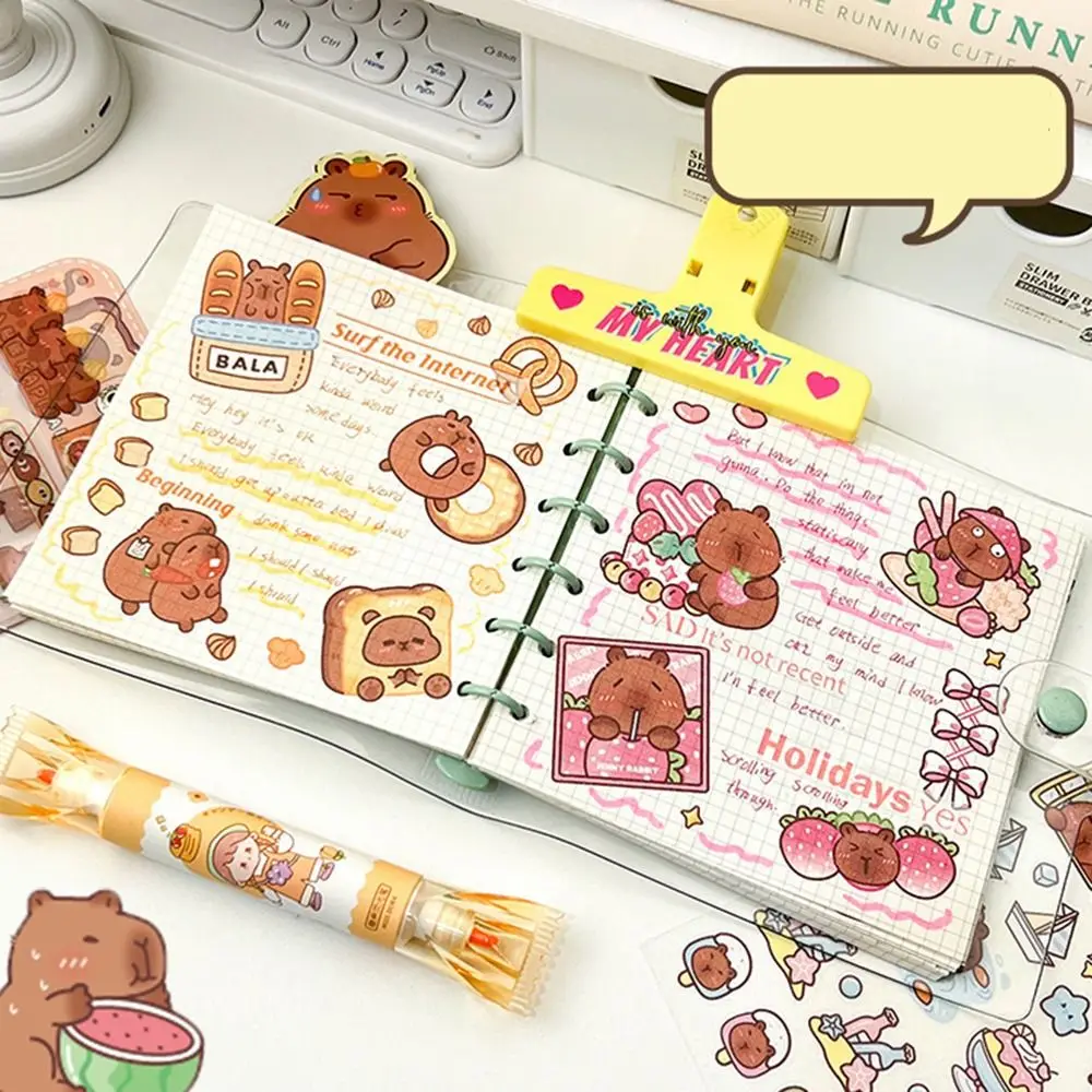 4 Pcs/bag Cartoon Capybara Sticker PET Creative Waterproof Capybara Ledger Material Aesthetic Cute Stationery Sticker Diary