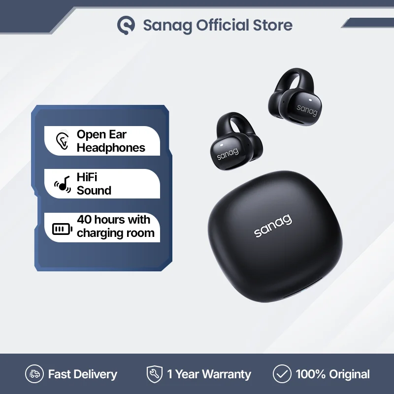 Sanag S5S Wireless Bluetooth Earclip Headset HD Call Bluetooth TWS Earphones Custom EQ Headphone Sport Free Clip Air Conduction