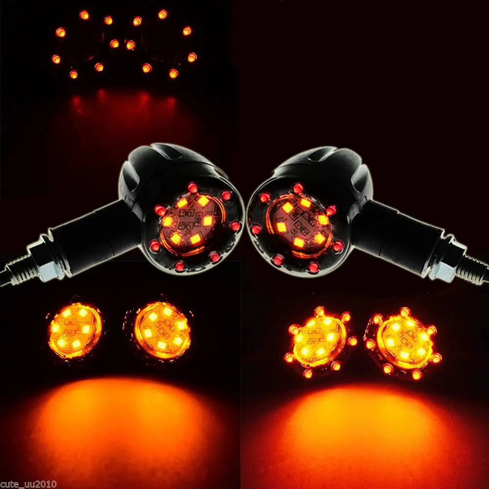 2pcs Motorcycle Retro Style 2 Colors LED Turn Signal Lights Indicators Lamp Universal Application