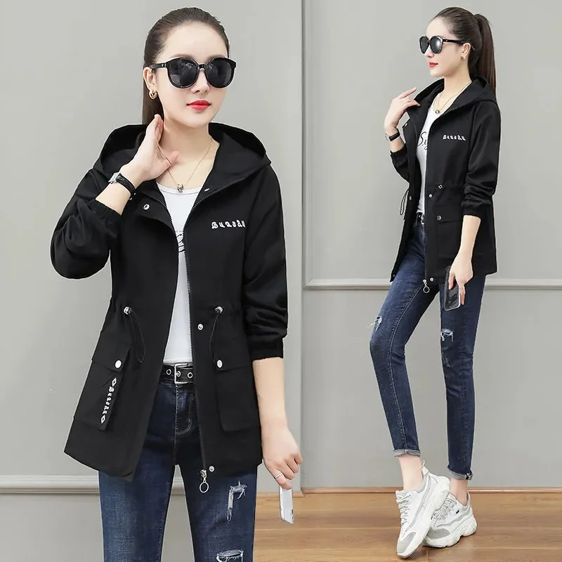 2024 New Women's Jacket Spring Autumn Pocket Zipper Long Sleeve Hooded Outwear Coat Loose Sport Windbreaker Jackets Famale