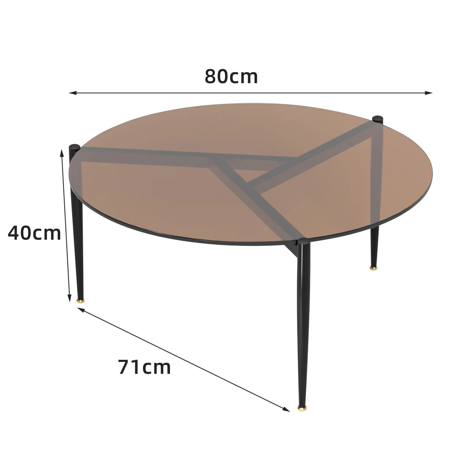 Runder Couch tisch aus gehärtetem Glas moderner Beistell tisch dekorativer Mittel tisch mit Metall beinen für das Büro im Wohnzimmer