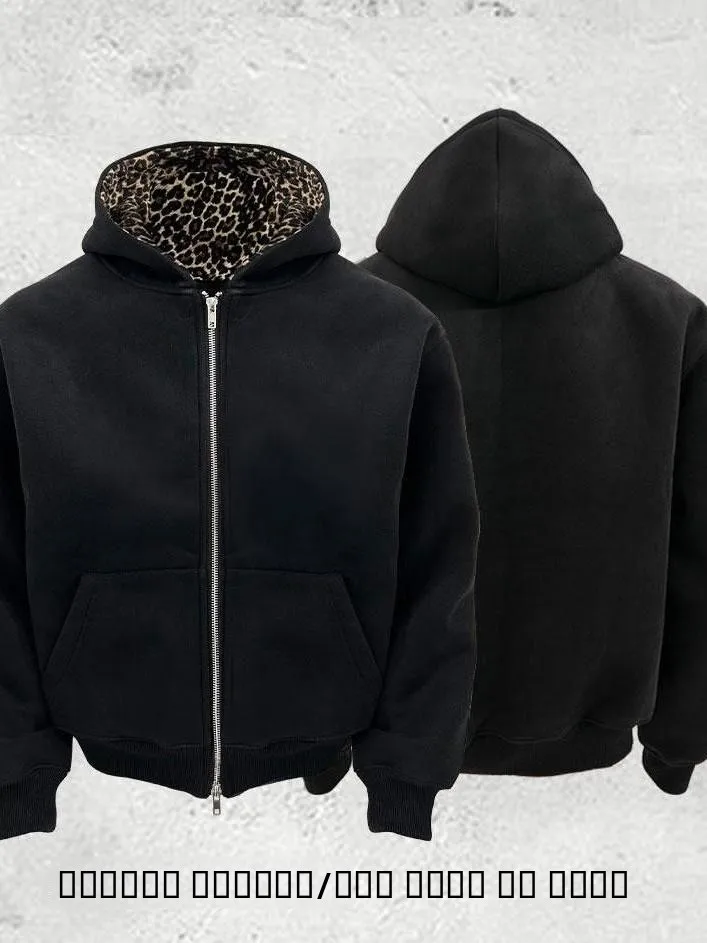 

Утепленный осенне-зимний кардиган-пальто с капюшоном в клетку и леопардовым принтом, свободный крой, американский ретро-стиль, повседневный топ, теплый, из полиэстера