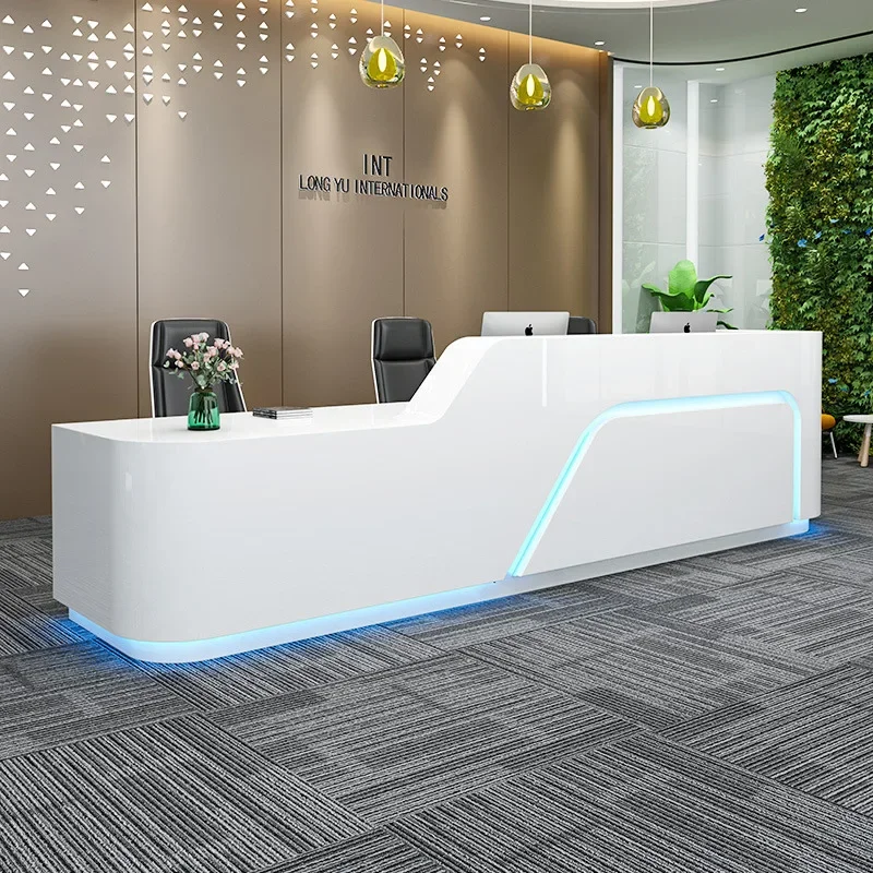 Reception Counter White LED light High Quality Office Furniture MDF Wooden Office Counter Beauty Salon White Reception Desks