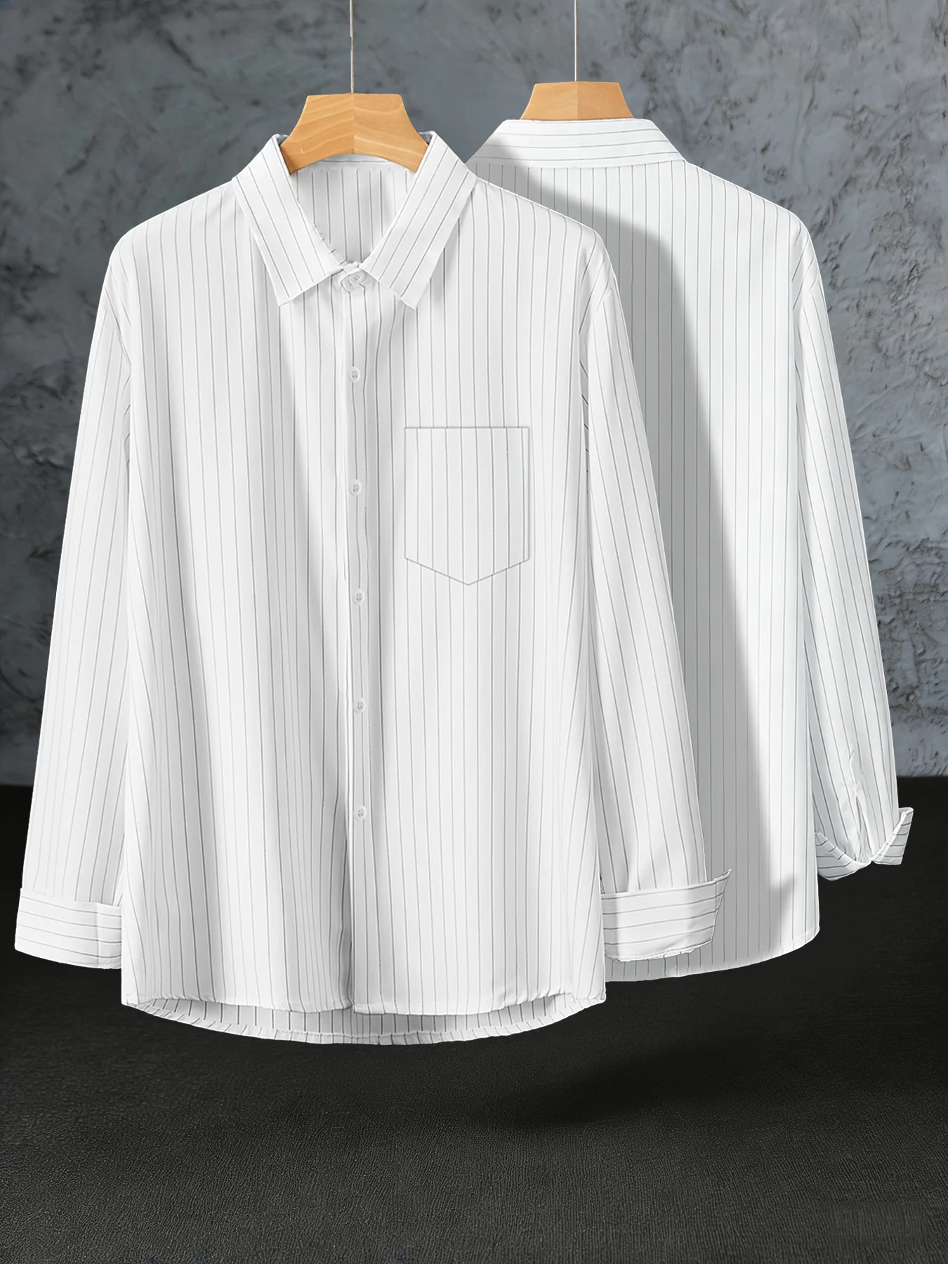 

Men's Thin Long-Sleeve Shirt for Spring and Autumn, Trendy Striped Casual Korean Style Long-Sleeve Shirt