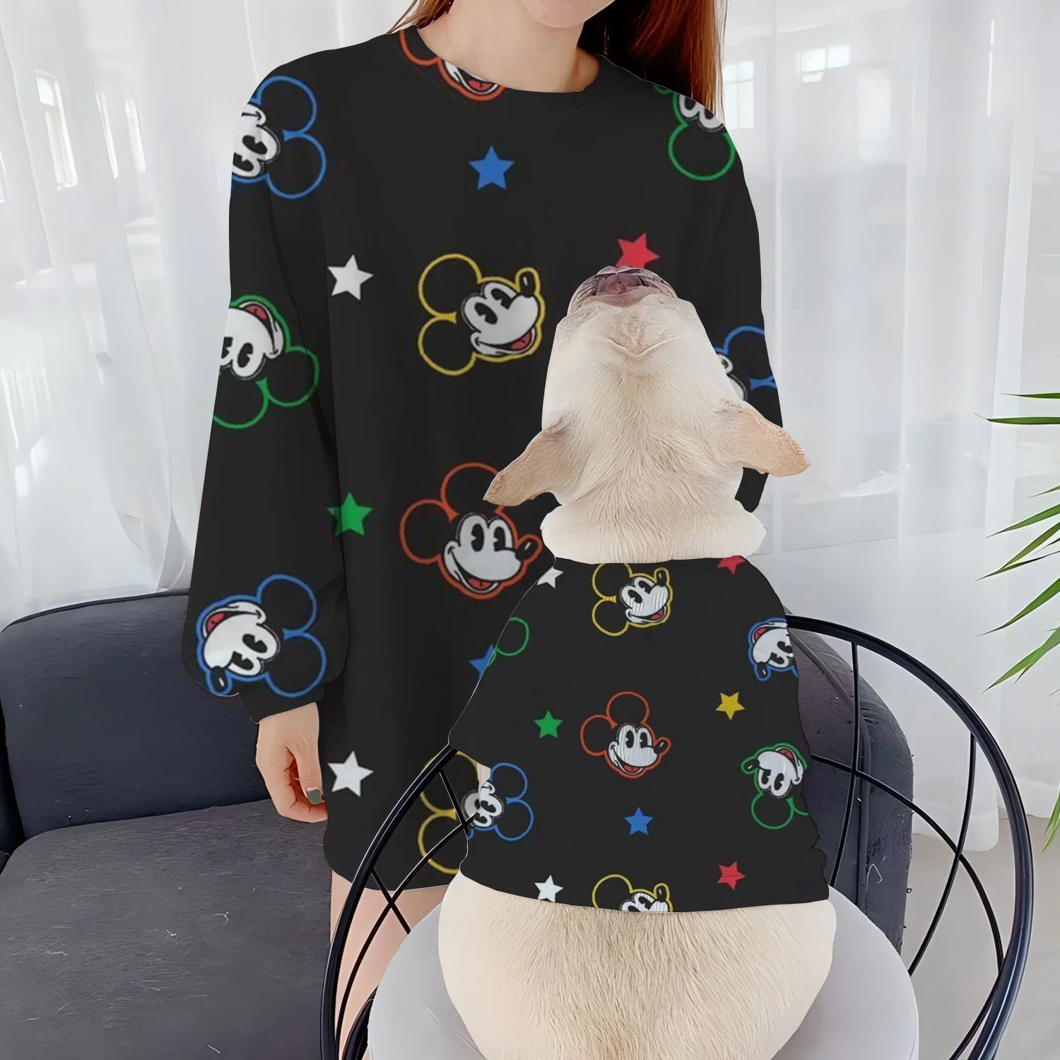 Casual Sweatshirts Round Neck Pet Dog Women Clothing Parent-Child Clothes Autumn Winter Puppy Long Sleeve Disney Women's Mickey