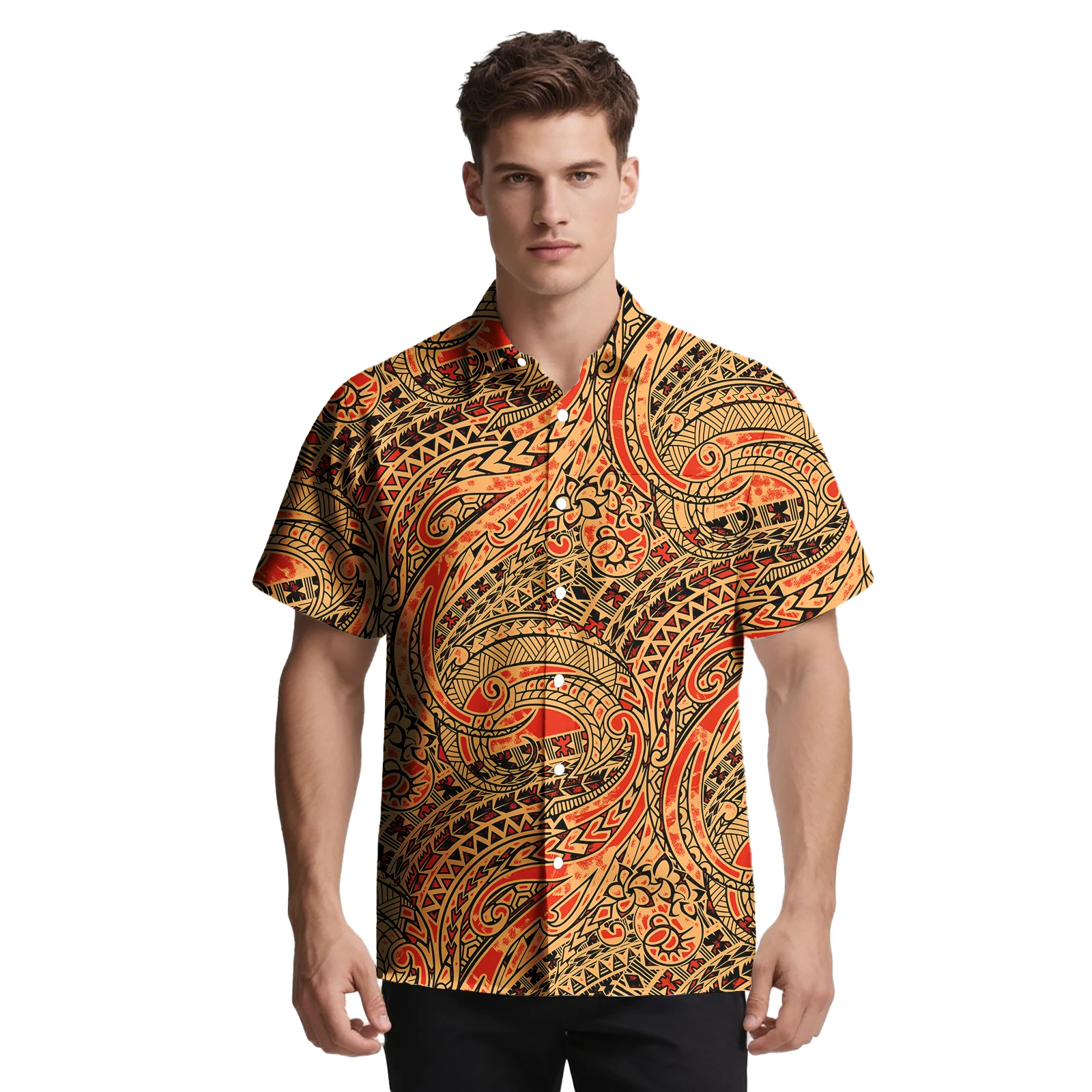 مخصص النمط الكلاسيكي رائجة البيع الملابس ساموا مريحة شهم قميص هاواي ألوها تصاميم القبلية البولينيزية الرجال قميص #3