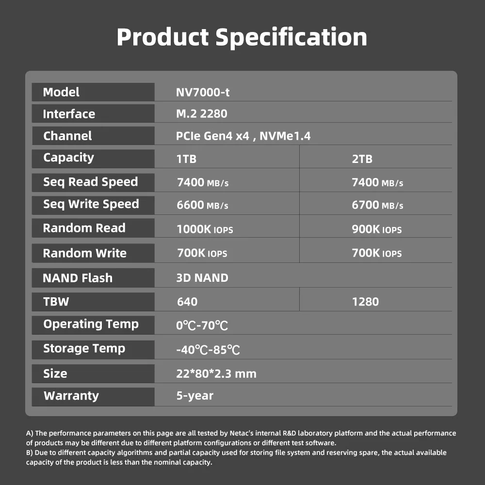 Netac ssd 1tb 2tb 4tb ssd m2 nvme pcie4.0 discos de estado sólido interno M.2 2280 ssd 500gb para ps5 Laptop Disco de disco rígido