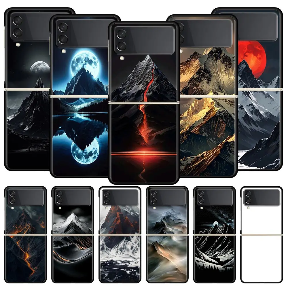 Black Mountain Peak Hard PC Phone Case For Samsung Galaxy Z Flip 7 6 5 4 Black Cover For Galaxy Z Flip 3 Foldable Shell Fundas