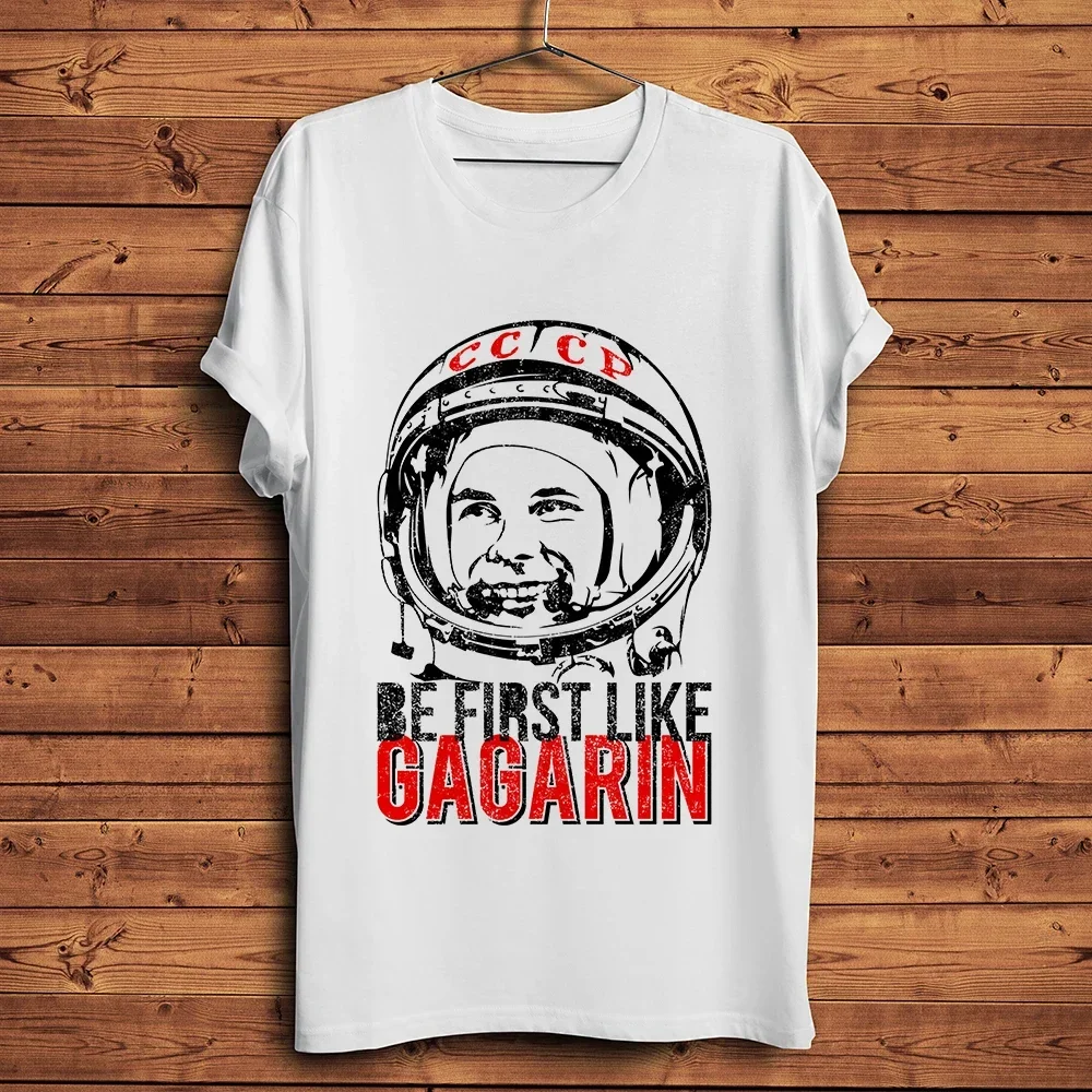 Be First Like Yuri Gagarin Astronaut,USSR CCCP Vintage Tshirt,Short Sleeve White Casual Tshirt,Unisex Tee Breathable Print