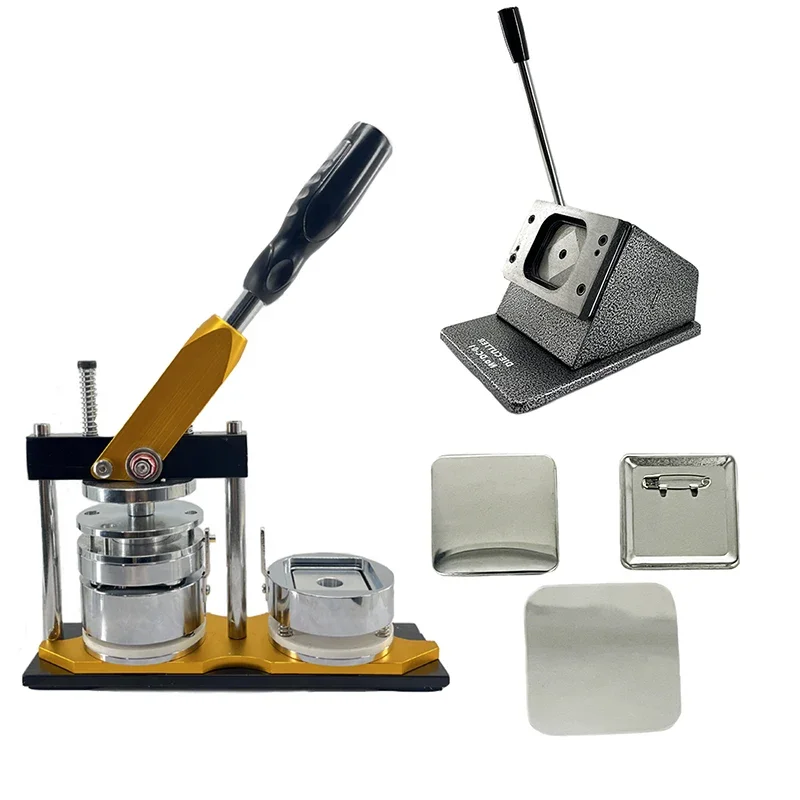 Super Value Factory StoreBest Price 50*50 Mm Square Shape Rotary Metal Badge Making Machine With100 Pcs 50*50mm Metal Badge Mate