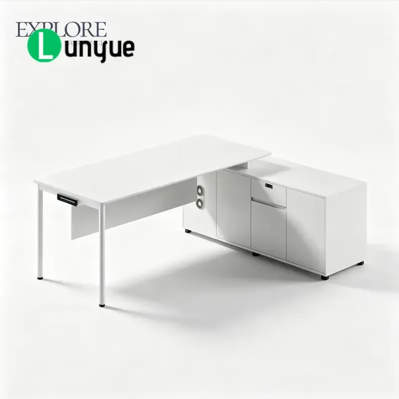 Modern Luxury Customizable Manager Desk with Power Socket Privacy Board and Storage Space Professional Office Furniture 3