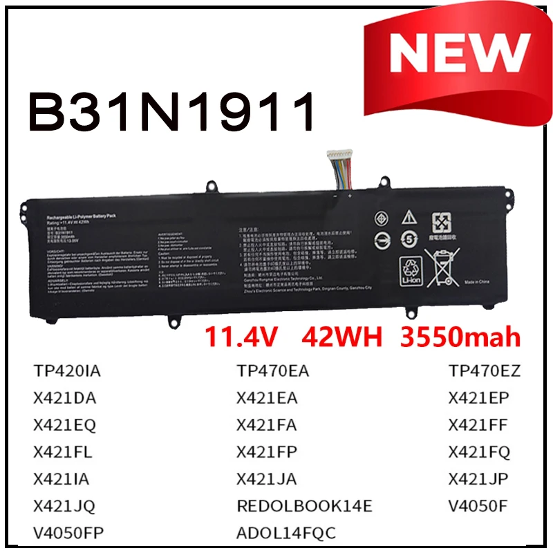 

Laptop Battery B31N1911 Notebook Battery Suitable for ASUS V4050F ADOL14FQC/14EQ/EA X421FPC X421 TP420IA Lithium-ion Battery New