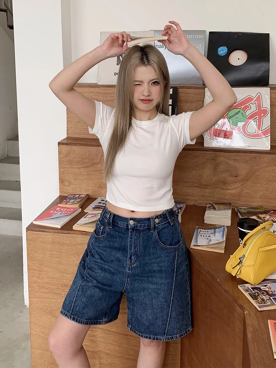 

Весенняя женская футболка из шерсти с коротким рукавом, приталенная, больших размеров, для полных женщин, с круглым вырезом, однотонная, утягивающая, модная, горячая новинка