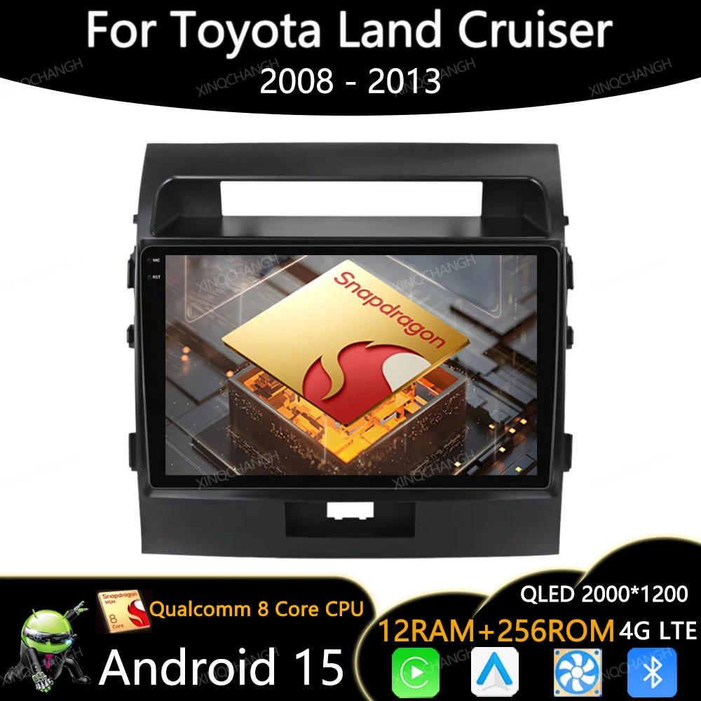 Android 15 Car Radio For Toyota Land Cruiser 11 LC 200 2008 - 2013 Multimedia Stereo Video Player 4G WIFI Qualcomm Head Unit BT