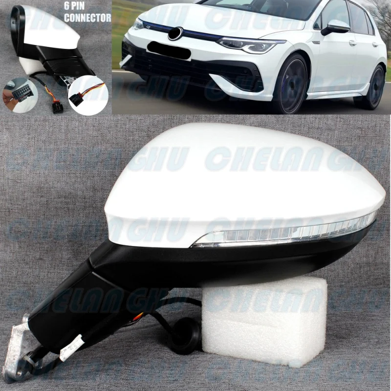 

For VW Golf 8 MK8 2021 2022 2023 LHD Left Side 6 Pins white painted Mirror Assembly With Heated Power Adjust Turn Light