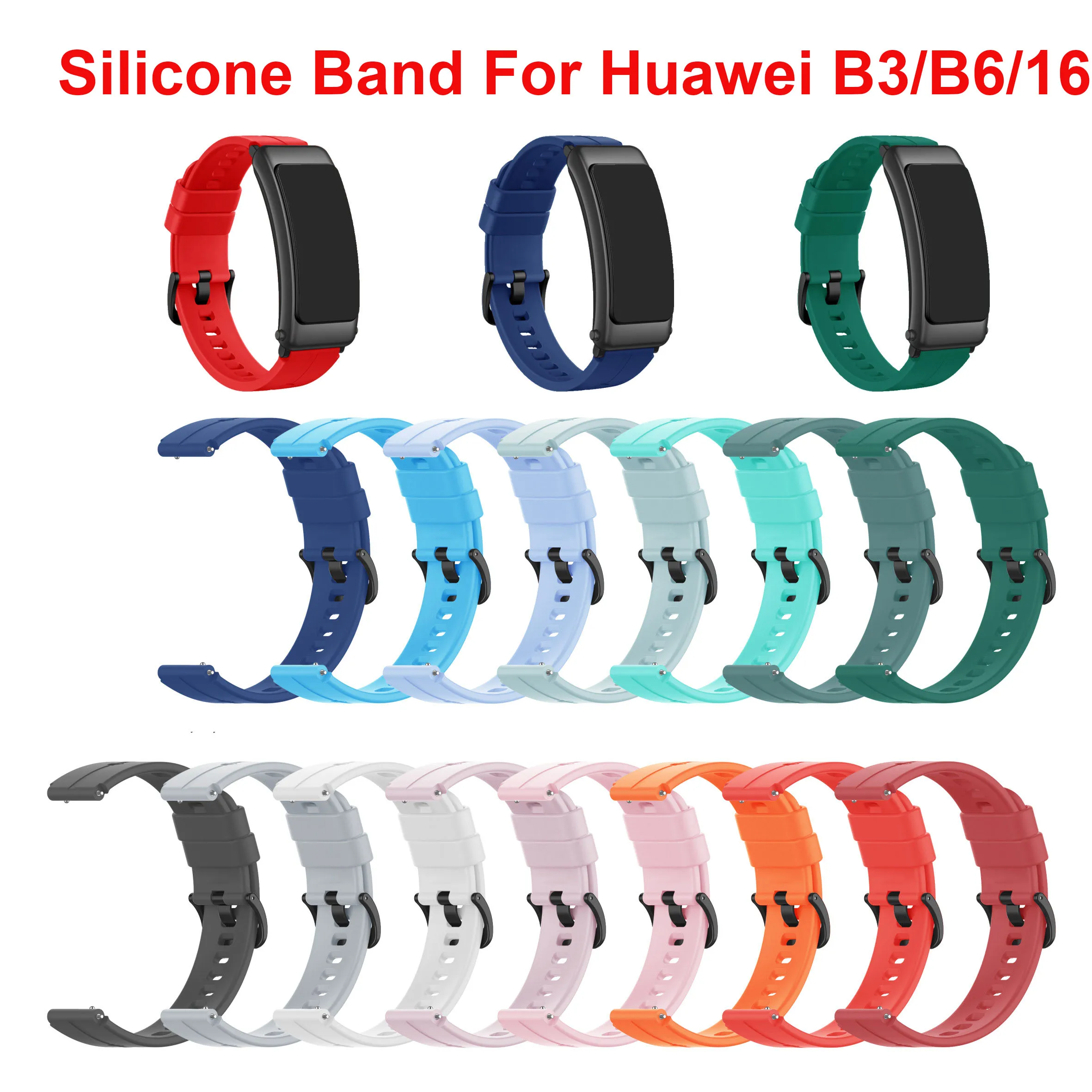 Cinturino per orologio in silicone da 16 mm per Huawei Hua Wei Smart Watch Band B3 B6 sgancio rapido traspirante morbido durevole leggero uomo donna