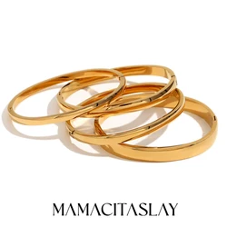 MamacitaSlay 4mm 5mm 6mm 8mm Gold Plated Silver Color titanium bangles Bracelets Daily trendy women's stainless steel jewelry