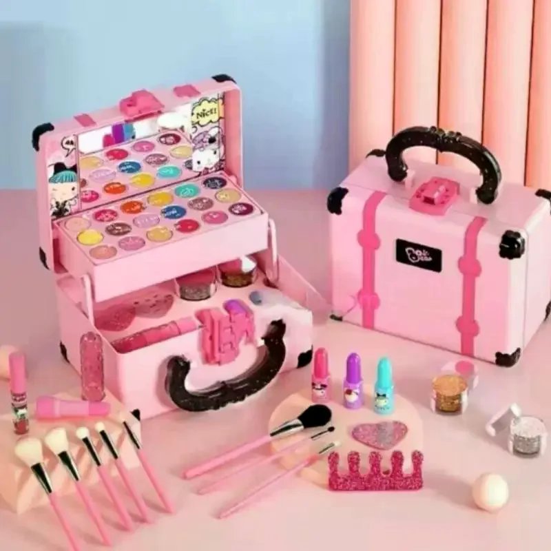 

32 шт., детские игрушки для макияжа, настоящий набор для макияжа для девочек, моющийся нетоксичный набор игрушек для макияжа, ретро-красота для макияжа