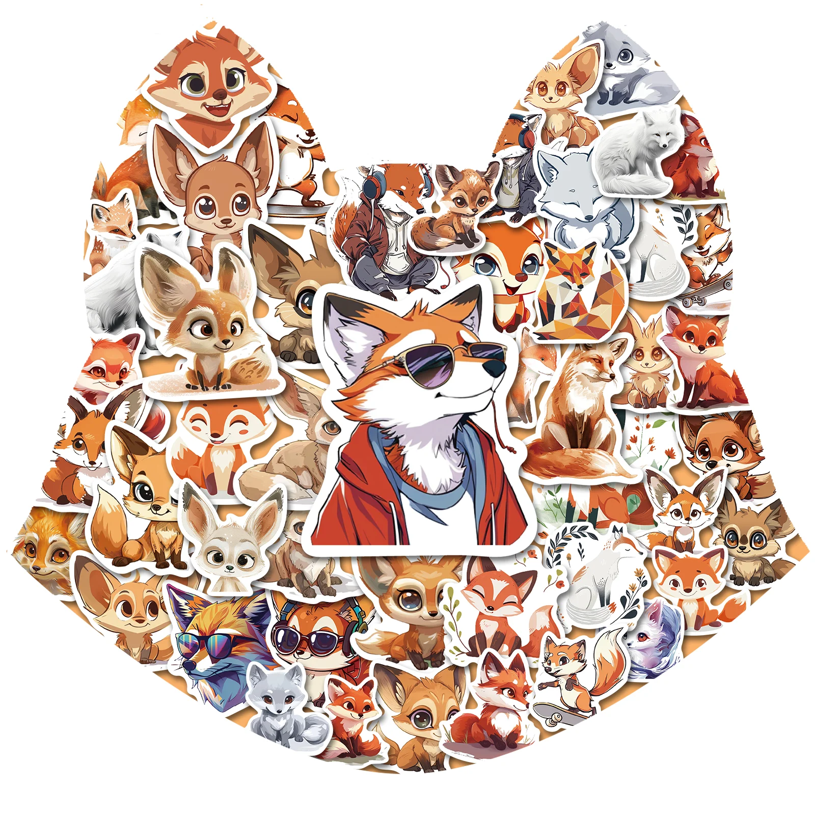 Cute Fox Sticker Cartoon Animals Shape PVC Stationery Stickers Water Cup Suitcase Musical Instrument Decoration Sticker Gifts