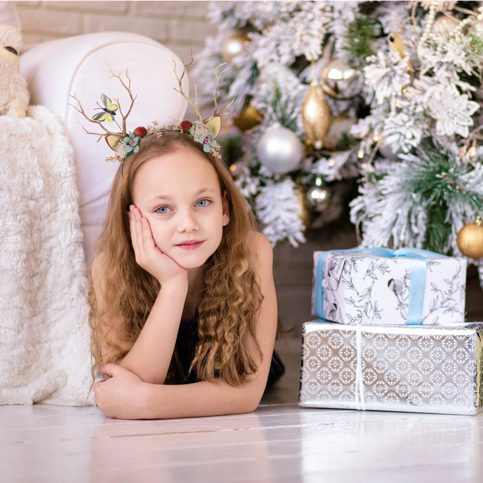 1セット エルフ耳クラウン 枝付きヘッドバンド 妖精コスプレ小道具 ハロウィンパーティーコスチュームアクセサリー ライトアップアントラーズ ドレスアップ