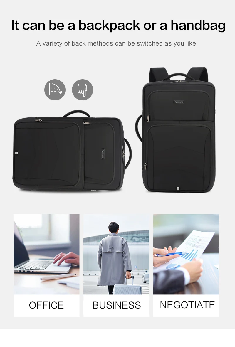 OIWAS Large Capacity Expandable Laptop Backpack USB Charging Port 17.3Inch Waterproof Business Travel Computer Bag for Men Women