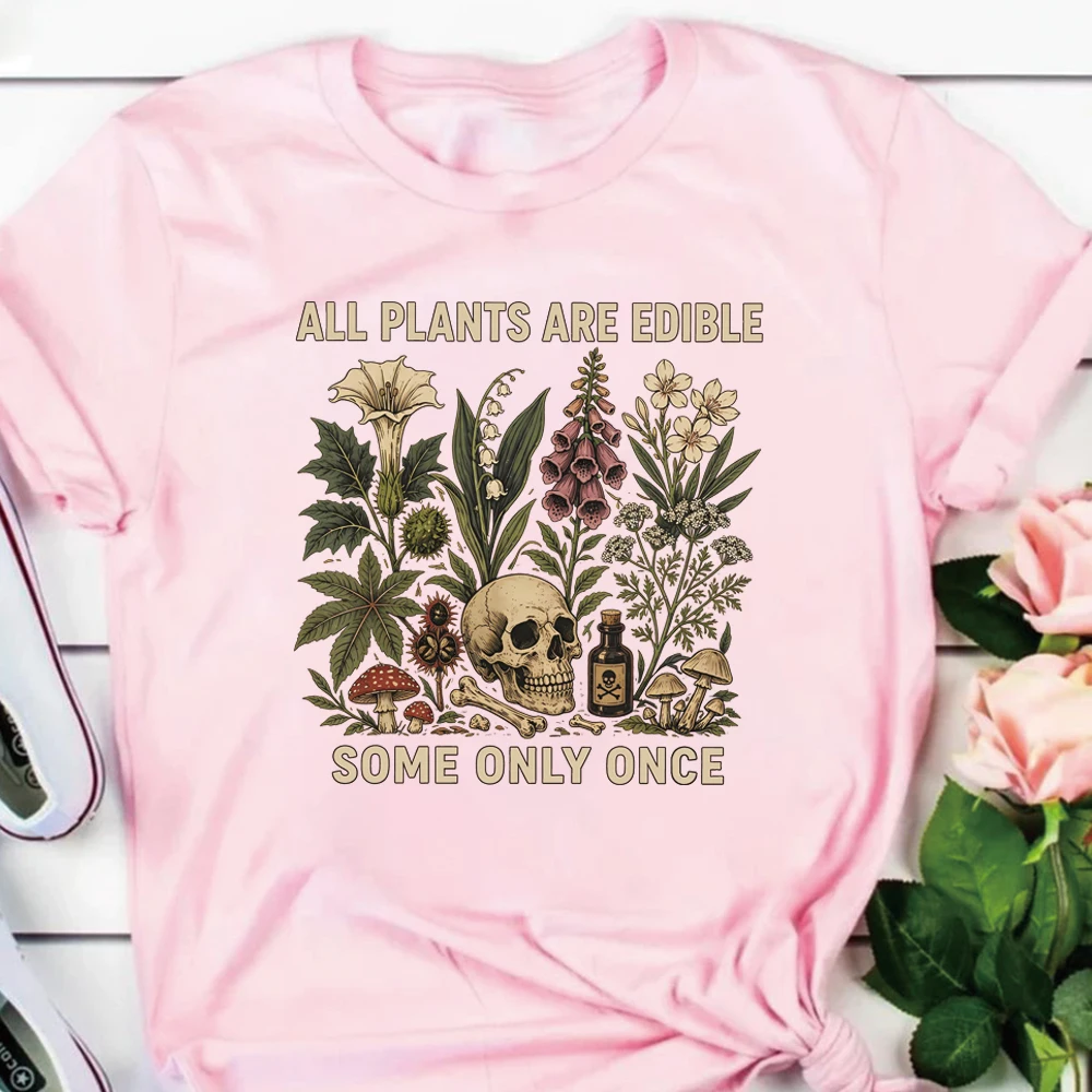 T-Shirt mit Aufschrift „Alle Pflanzen sind essbar, einige nur einmal essbar“, lustiges Garten-T-Shirt, dunkles botanisches Grafik-T-Shirt, Gothic-Shirts für Pflanzenliebhaber, Tops – Detail 11