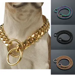 Dog Chain Collar Black Gold 10MM Cuban Link Dog Collar Stainless Steel Metal Slip Chain Collar for Dogs Heavy Duty & Chew Proof