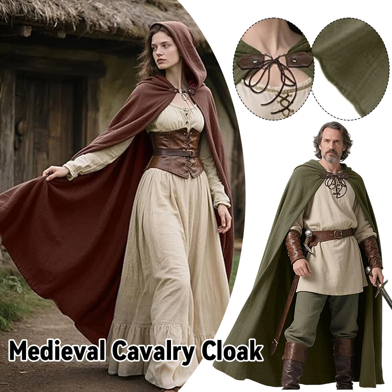 

Linen Hooded Cape Medieval Renaissance Cloak for Men Women Halloween Person Cosplay Witch Wizard Larp Costume Props