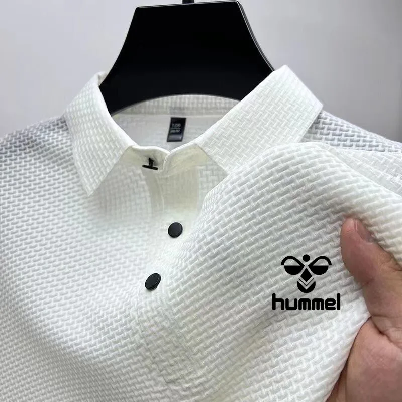 2024 Summer New Men\'s Brand HUMMEL Short Sleeve T-shirt Cool Breathable POLO Shirt Business Casual Sweat Absorption Top