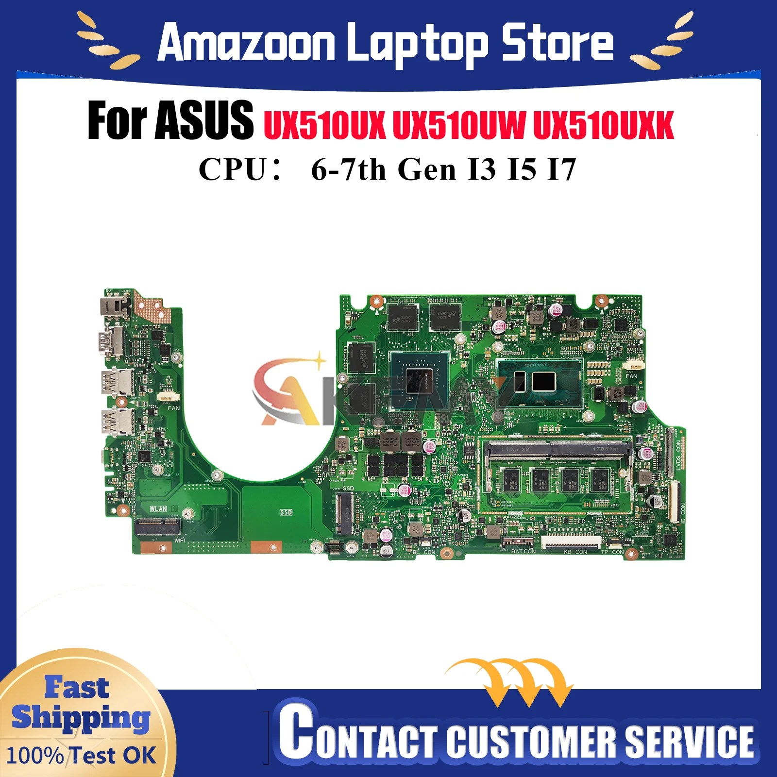 

UX510UX Материнская плата для ноутбука ASUS ZenBook V510U U5000U UX510UXK UX510UX UX510U UX510UWK UX510UW Материнская плата с процессором I3 I5 I7