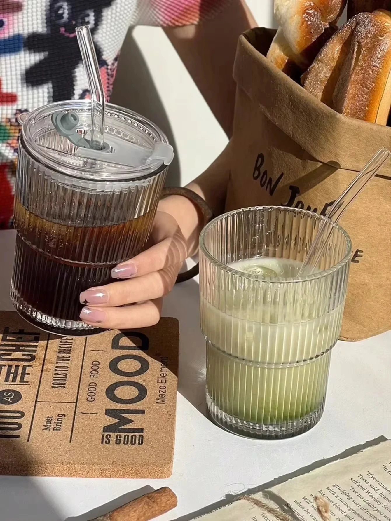 1/2/4pcs 450mlInsulated Glass Cup with Straw and Lid, Leak-Proof Travel Mug for Coffee & Drinks,  Ideal for On-The-Go Use