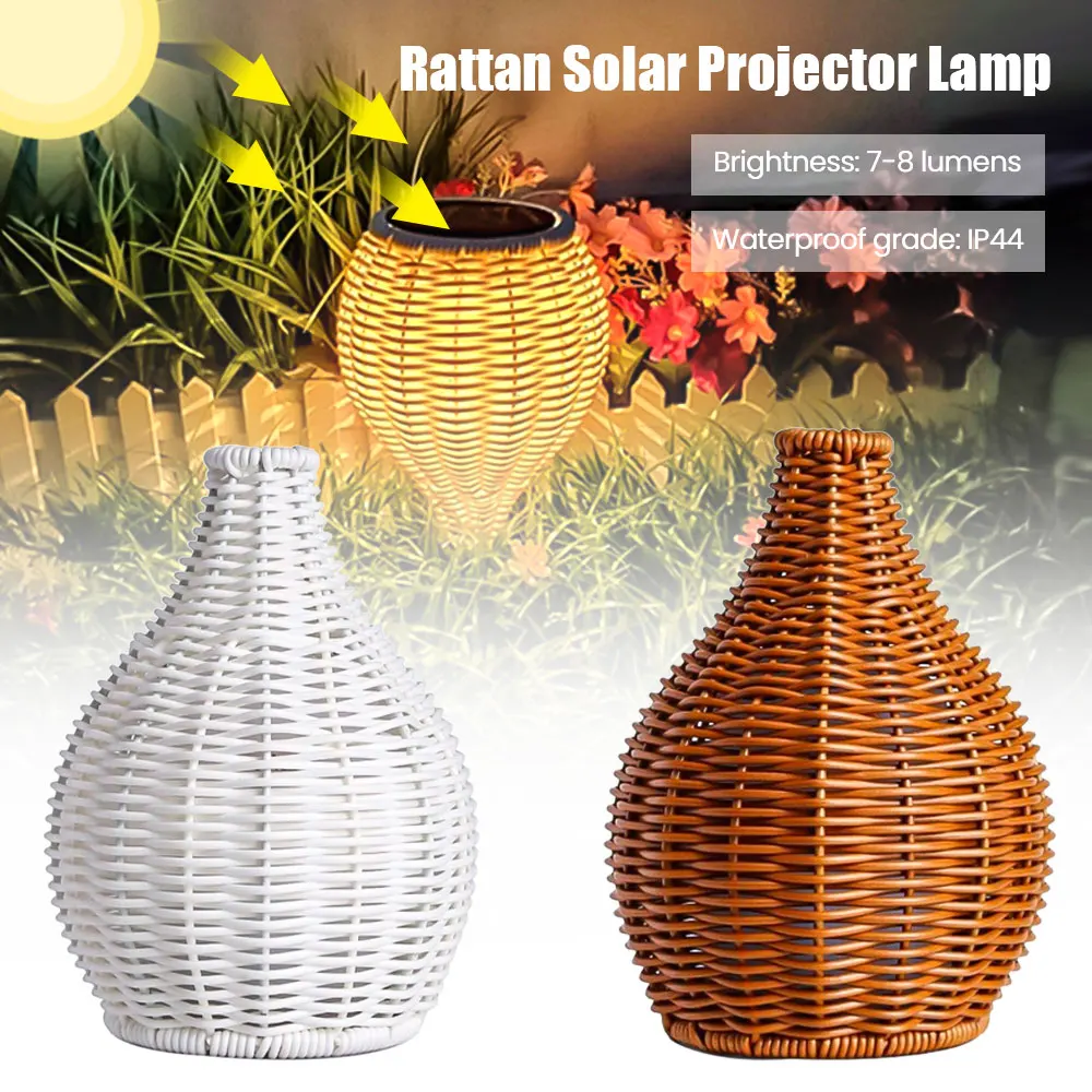 

Handmade Wood Rattan Solar Projector Lamp Retro Hollow Lantern Waterproof Garden Courtyard Hedge Festive Decoration Lighting