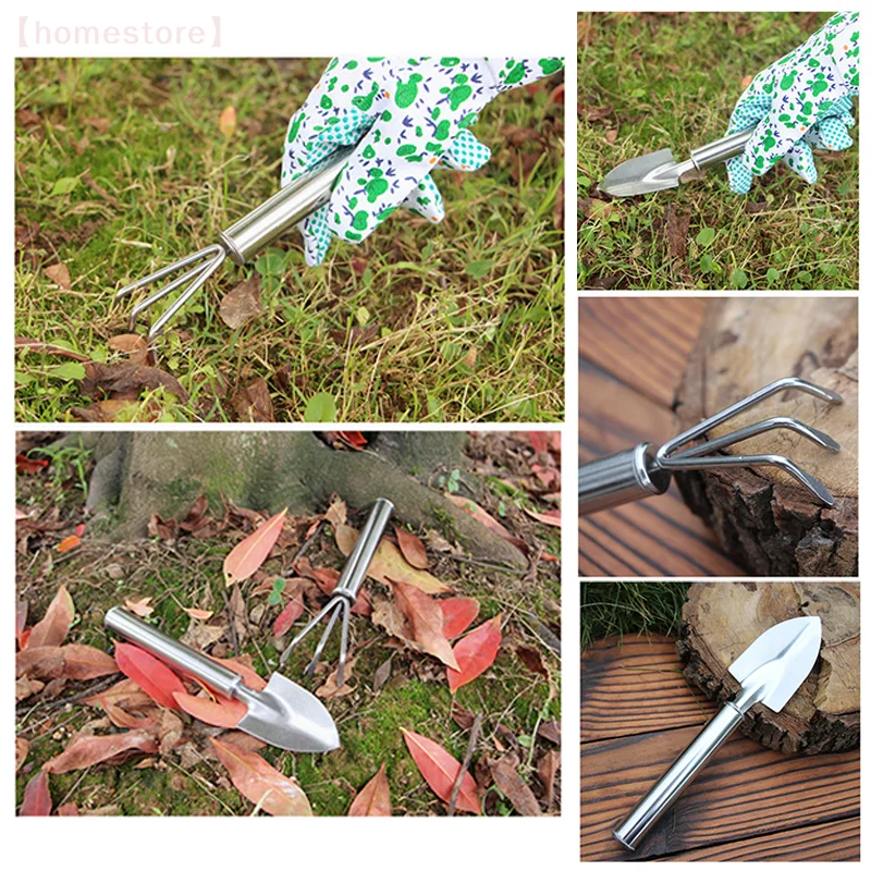 【NN】Conjunto de ferramentas manuais de jardinagem de 2 peças, conjunto de ferramentas de jardinagem de aço inoxidável, inclui ancinho de jardinagem pequeno, pá pequena