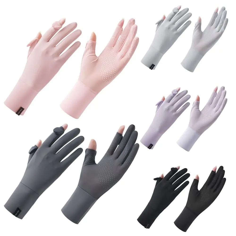 

Fashion Thin Sunscreen Gloves Elastic Ice Silk Sun Protection Gloves Touch Screen Slip Resistant Anti-UV Mittens Women Girls