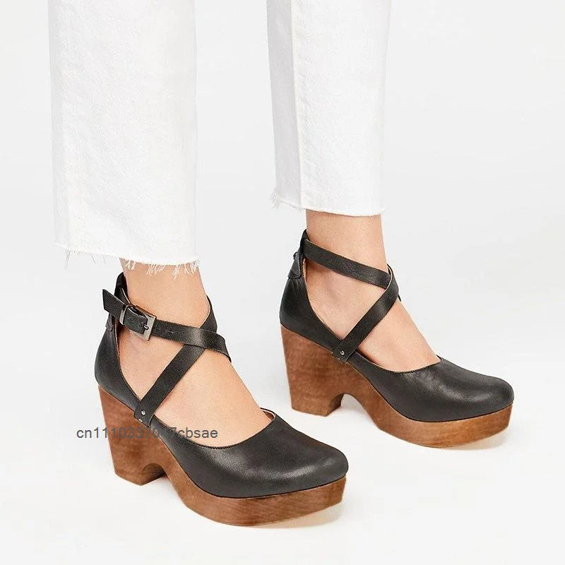 Women Vintage Platform Block Heel Pumps Retro Round Toe Closed Toe High Heels Daily Wear Sandals Casual Fashion Shoes 2026 2