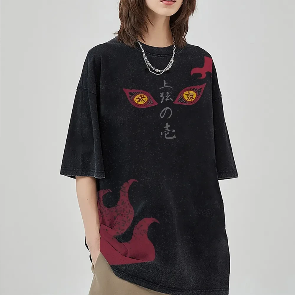 Demon Slayer Washed T-Shirt Unisex Oversized Casual Streetwear High Quality Cotton Anime Graphic Tee Kimetsu No Yaiba Cosplay