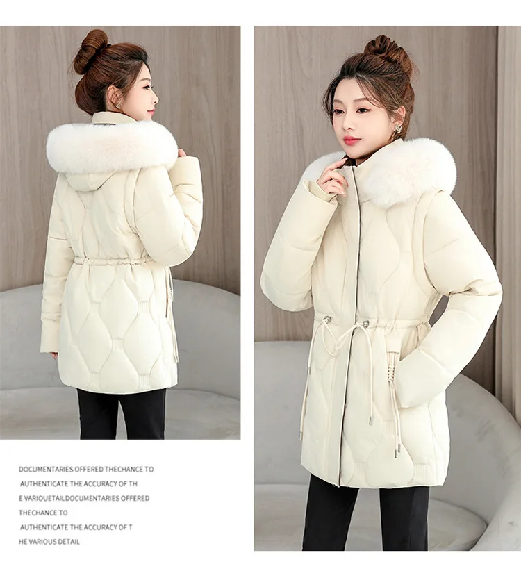 Simple Solid Color Large Fur Collar Hooded Removable Long-sleeved Down Cotton Jacket Women's 2025 Winter Thickened Warm Jacket
