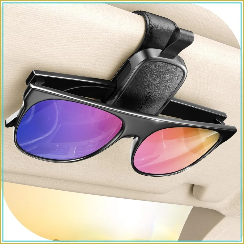 Unrivaled Stability Sunglass Holder for Car Visor, Magnetic Leather Glasses Clip, One Hand Operation, Universal Visor Clips for Cars