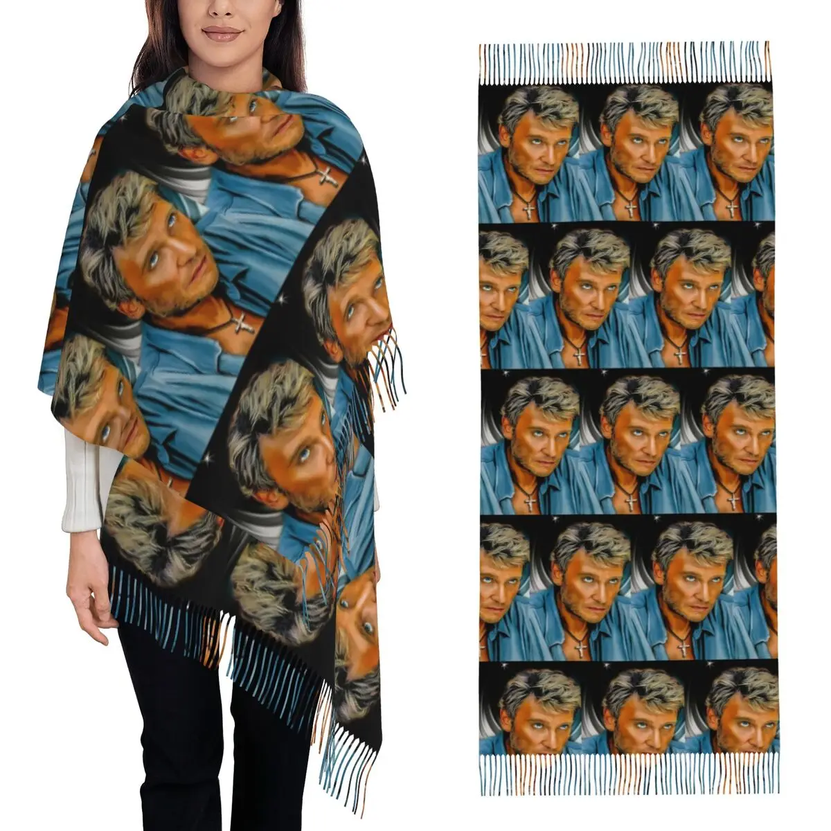 

Johnny Hallyday Шарф с кисточками, женские мягкие теплые шали и накидки, большая осенне-зимняя шаль