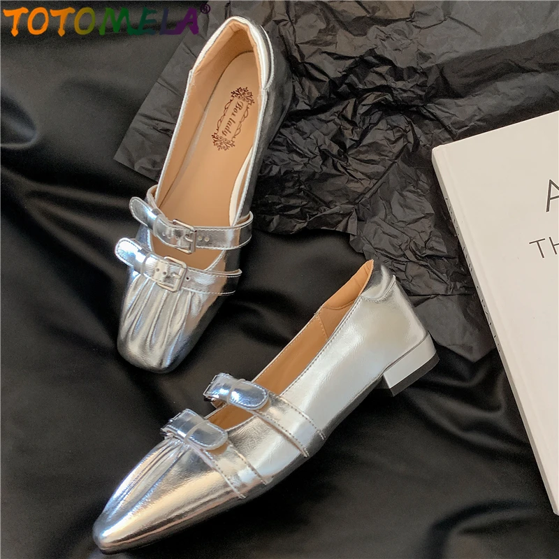totomela-2025-new-split-leather-women-flats-buckle-mary-janes-spring-summer-ladies-party-daily-shoes-silver-gold-flat-shoes
