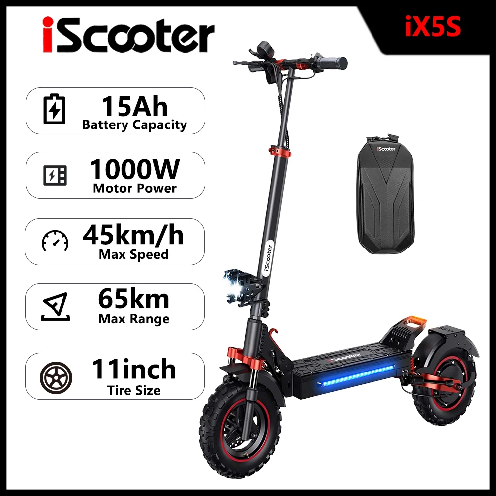 Trottinette électrique iX5S pour adultes, 48V 15Ah 1000W, pliable, 65 km d'autonomie, 45 km/h, pneus tout-terrain de 11 pouces