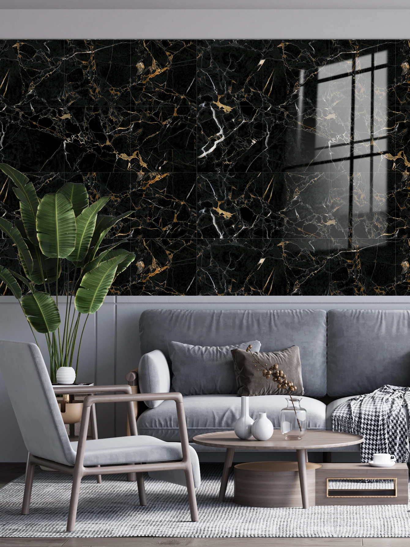 

12PCS black marble crack pattern crystal thickened tile sticker moisture-proof and waterproof removable wall sticker 11.81x11.81