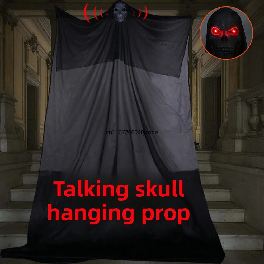 Scary Halloween Large Hanging & Floating Ghost Decor Suspended Prop Sound-Activated Light-Up Sound Effects Skeleton Gauze