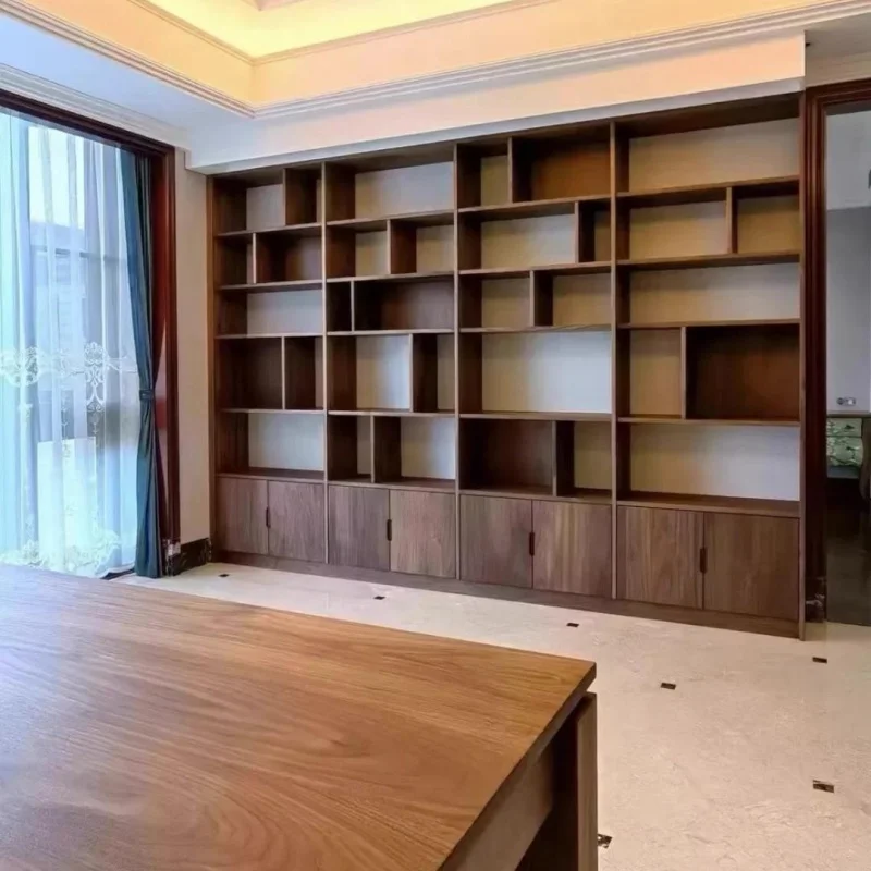 custom.Modern Stainless Steel & Wood Space-Saving Bookshelf with Closed Cabinets and Open Shelves Home Office and Living