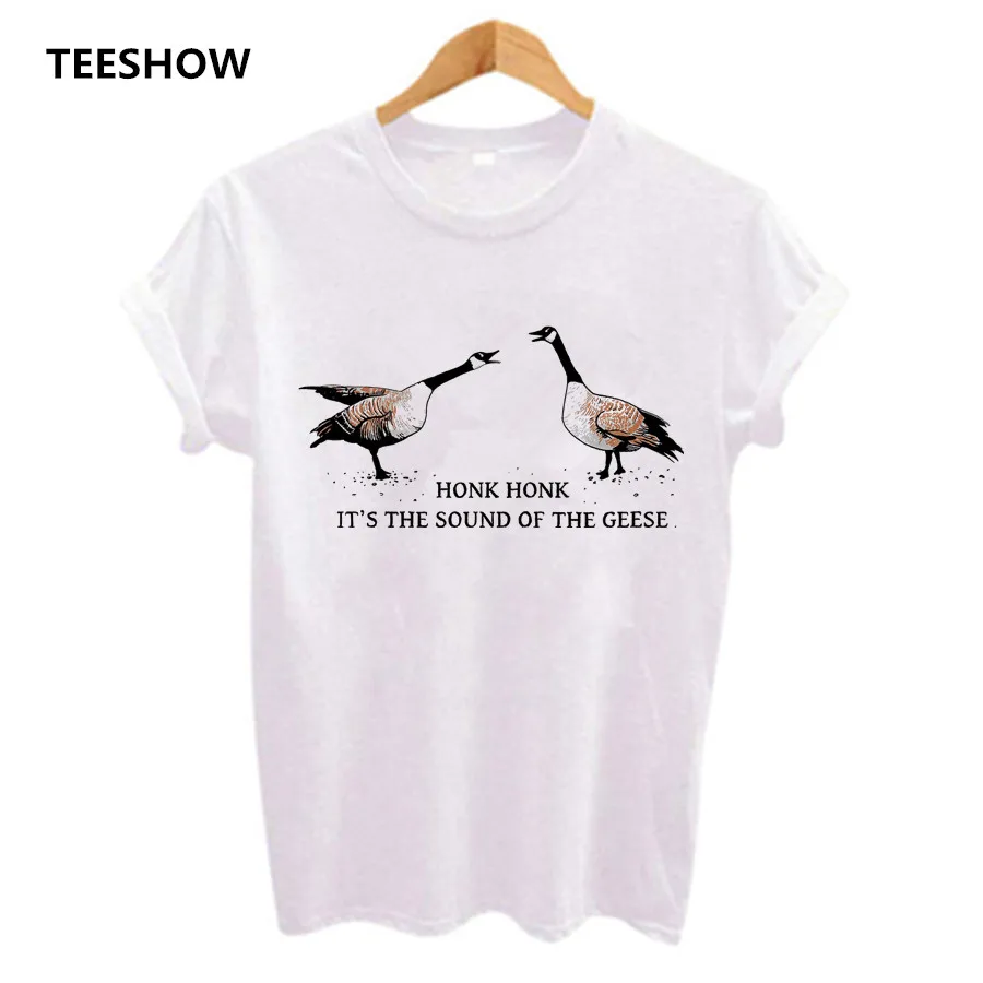 Funny Animal Printed Cat Women t-shirt Summer t Shirt Cute Style Female Tops Short Sleeve O-Neck Casual Tee Shirt Two geese